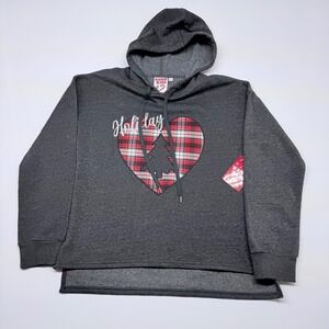 Kandy Kiss Girls Holiday Plaid Christmas Tree Heart Hoodie Sweatshirt Size S